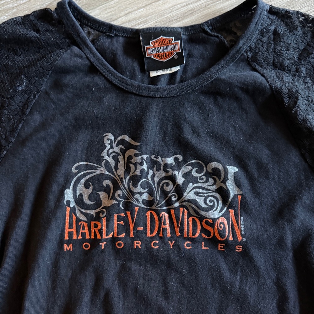 Vintage Harley Davidson lack lace long sleeve top 2003 y2k size XL (medium fit) - Picture 2 of 5